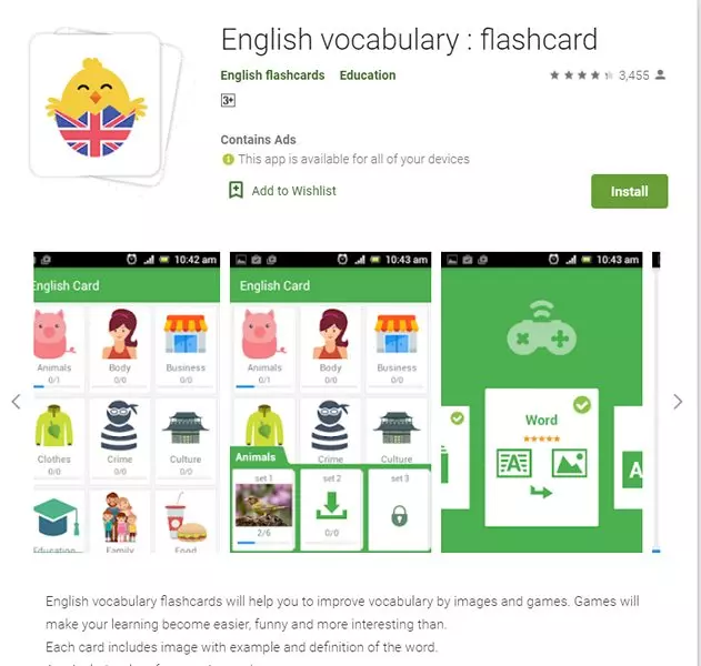 Phần mềm học tiếng Anh English Vocabulary Flashcard