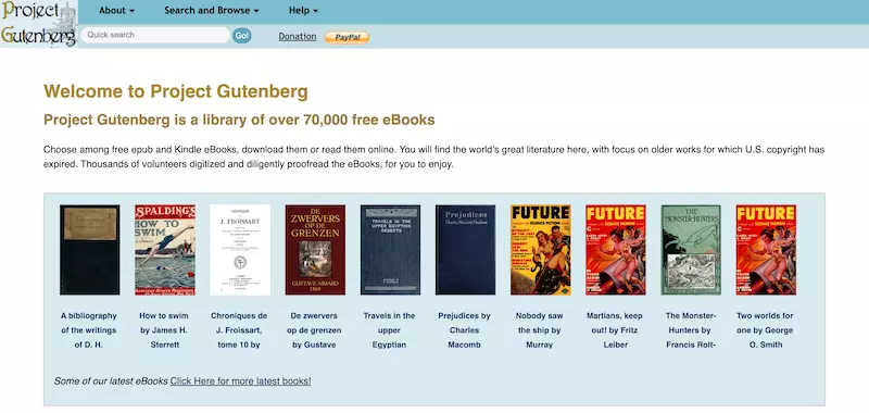 Trang web đọc và tải sách Project Gutenberg