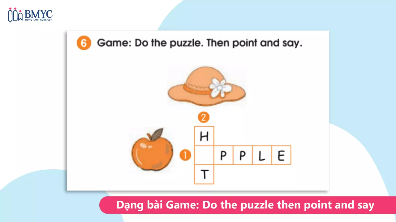 Dạng bài tập tiếng Anh lớp 1 Game: Do the puzzle then point and say
