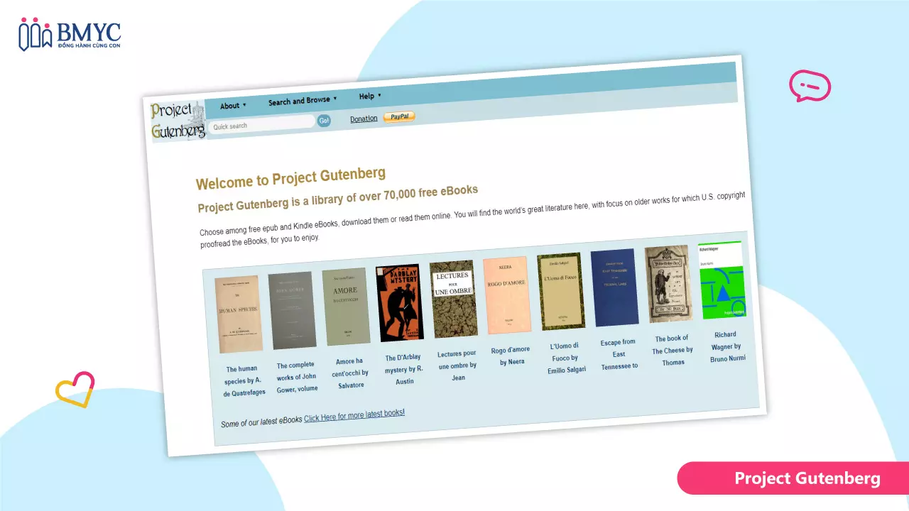 Web đọc sách tiếng Anh Project Gutenberg