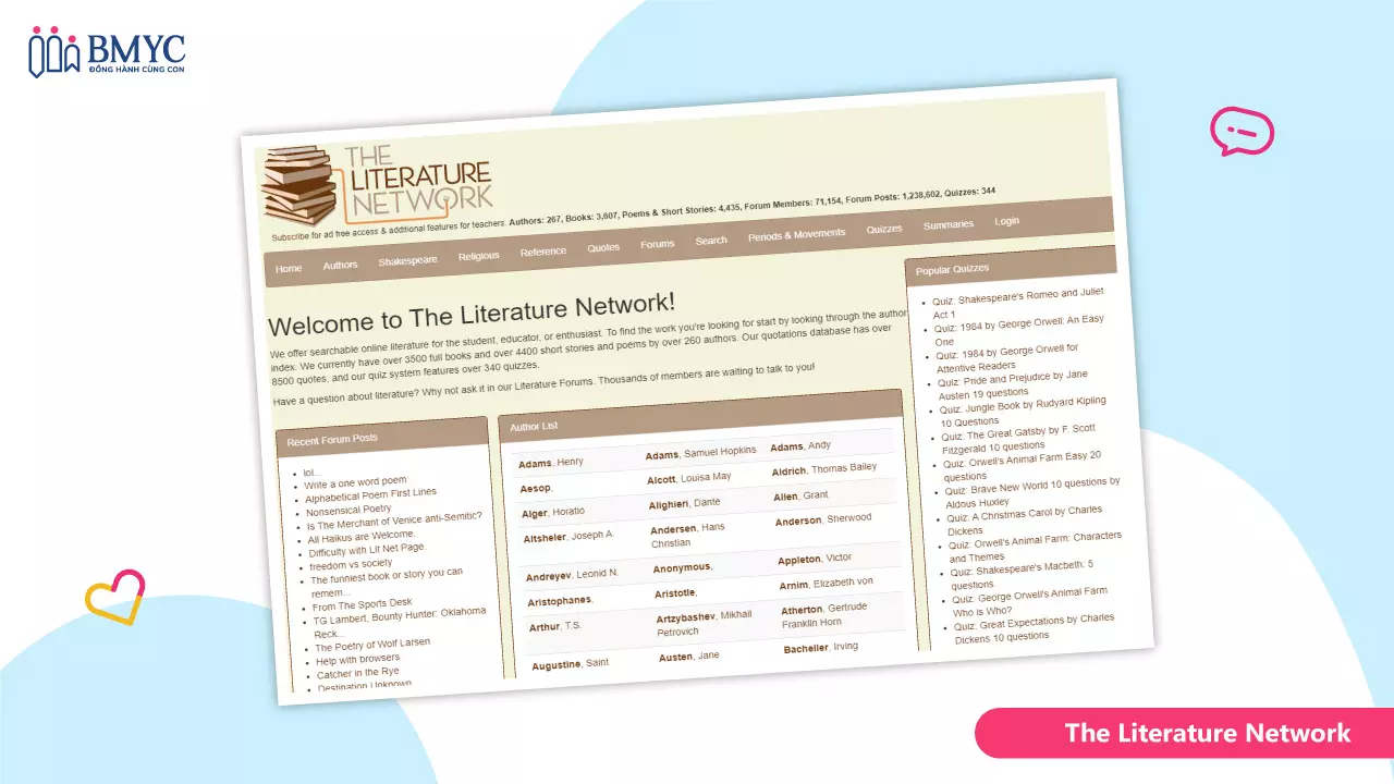 Web đọc sách tiếng Anh The Literature Network