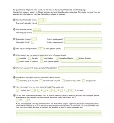 Form đăng ký thi IELTS tại IDP & BC trang 2